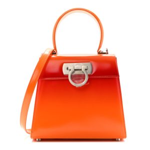 Salvatore Ferragamo Brushed Calfskin Airbrush Small Iconic Top Handle Bag Orange Multicolor