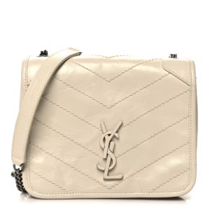 Saint Laurent Crinkled Calfskin Matelasse Monogram Niki Chain Wallet Crema Soft