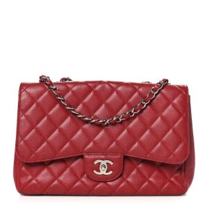 Chanel Caviar Quilted Jumbo Single Flap Red