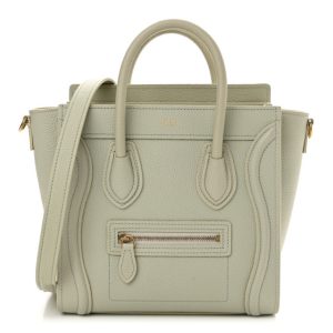 Celine Drummed Calfskin Nano Luggage Vert D'eau