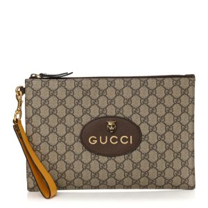 Gucci GG Supreme Monogram Neo Vintage Zip Wristlet Pouch Beige New Acero Crop