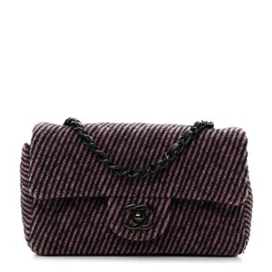Chanel Wool Tweed Quilted Mini Rectangular Flap Pink Black