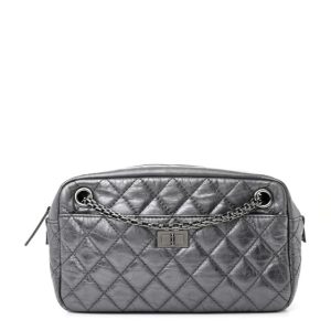Chanel Metallic Aged Calfskin Quilted Medium Reissue Camera Case Dark Silver