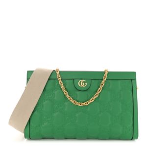 Gucci Calfskin GG Matelasse Large Slim Chain Shoulder Bag Spring Green Natural