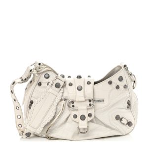 Balenciaga Extra Supple Calfskin Crocodile Embossed Medium Le Cagole Shoulder Bag White