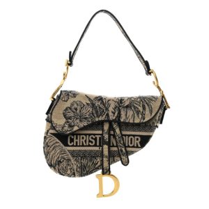 Christian Dior Canvas Embroidered Toile de Jouy Voyage Saddle Bag Beige Multicolor