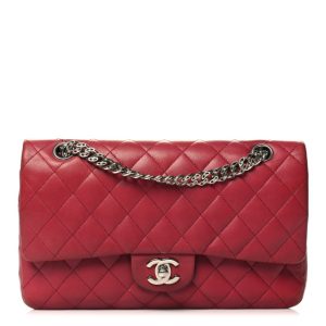 Chanel Glazed Lambskin Quilted Medium Double Flap Bijoux Chain Red