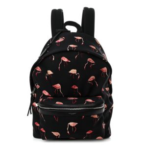 Saint Laurent Nylon Canvas Flamingo Print City Backpack Pink Black