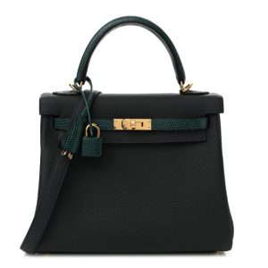 Hermes Togo Lizard Kelly Retourne Touch 25 Vert Rousseau Vert Cypress