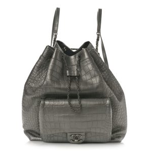 Chanel Metallic Calfskin Crocodile Embossed Large Backpack Silver