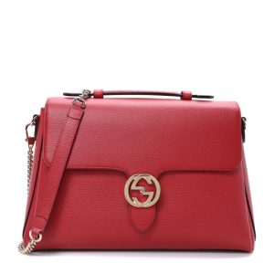 Gucci Dollar Calfskin Medium Interlocking G Top Handle Shoulder Bag Red