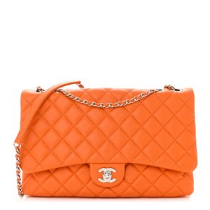 Chanel Lambskin Quilted Jumbo Chanel 3 Flap Orange