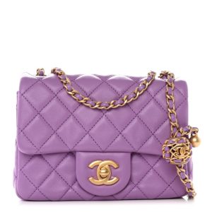 Chanel Lambskin Quilted Mini Pearl Crush Flap Purple