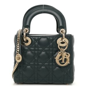 Christian Dior Lambskin Cannage Mini Lady Dior Dark Green