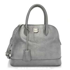 Balenciaga Metallic Calfskin LED Logo Projector Top Handle Bag Silver
