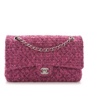 Chanel Metallic Tweed Quilted Medium Double Flap Pink