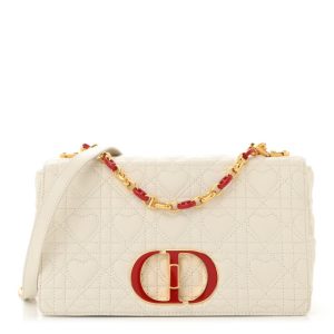 Christian Dior Calfskin Cannage Dioramour Medium Caro Bag Latte