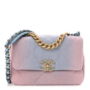 Chanel Denim Quilted Medium Chanel 19 Flap Blue Pink