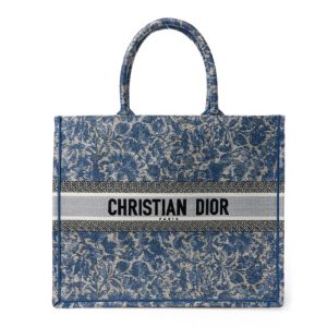 Christian Dior Canvas Embroidered Large Brocart Book Tote Blue