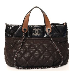 Chanel Iridescent Calfskin Quilted Large In The Mix Tote Dark Brown