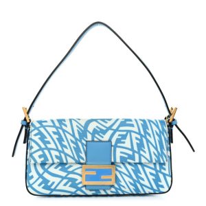 Fendi X SARAH COLEMAN Glazed Canvas Vitello King FF Vertigo Baguette 1997 Cyber Blue White