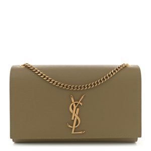 Saint Laurent Grain De Poudre Medium Monogram Kate Satchel Hazel Green
