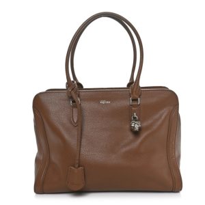 Alexander McQueen Pebbled Calfskin Large Skull Padlock Zip Around Tote Cuoio