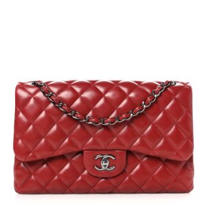Chanel Lambskin Quilted Jumbo Double Flap Dark Red