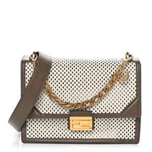 Fendi Vitello Liberty Glossy Lambskin F is Fendi Perforated Kan U Shoulder Bag White Ice Rust Maya