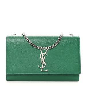 Saint Laurent Grain De Poudre Medium Classic Monogram Kate Satchel Brilliant Grass
