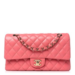 Chanel Metallic Caviar Quilted Medium Double Flap Pink