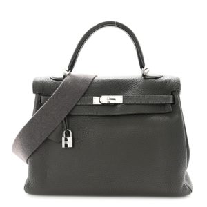 Hermes Taurillon Clemence Kelly Retourne 35 Etain Rouge Casaque