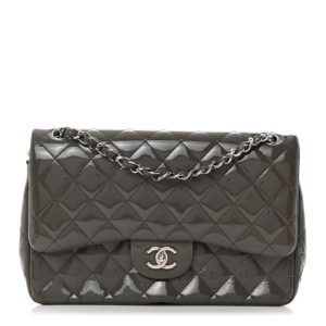 Chanel Patent Calfskin Quilted Jumbo Double Flap Grey
