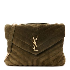 Saint Laurent Suede Y Quilted Monogram Medium Loulou Chain Satchel Loden Green