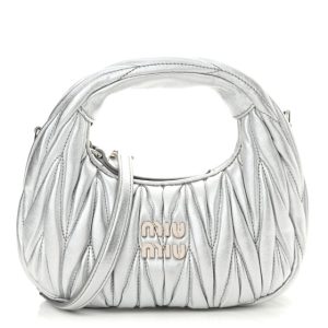 Miu Miu Metallic Nappa Matelasse Mini Wander Hobo Cromo