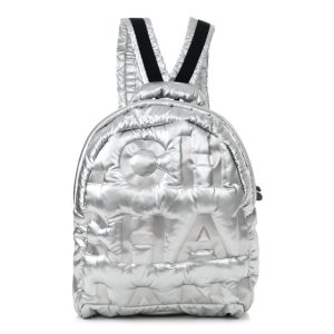 Chanel Nylon Embossed Doudoune Backpack Silver
