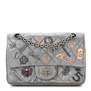 Chanel Metallic Calfskin Quilted Lucky Charms 2.55 Reissue 224 Flap Dark Silver