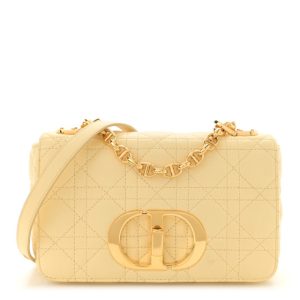 Christian Dior Calfskin Cannage Small Caro Bag Pale Yellow