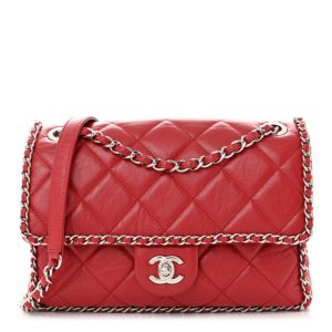 Chanel Crumpled Calfskin Medium Chain All Over Flap Red