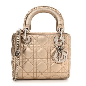 Christian Dior Metallic Lambskin Cannage Mini Lady Dior Gold