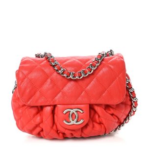 Chanel Washed Lambskin Quilted Mini Chain Around Messenger Red